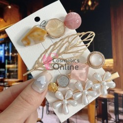 Clema pentru par metalica AGF012RR - Auriu cu Perle si Strasuri, Set 4 bucati